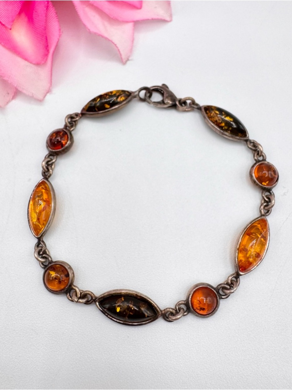 Dainty Silver Amber Bracelet Orange Green Acid Tested Patina Boho Gift For Her
